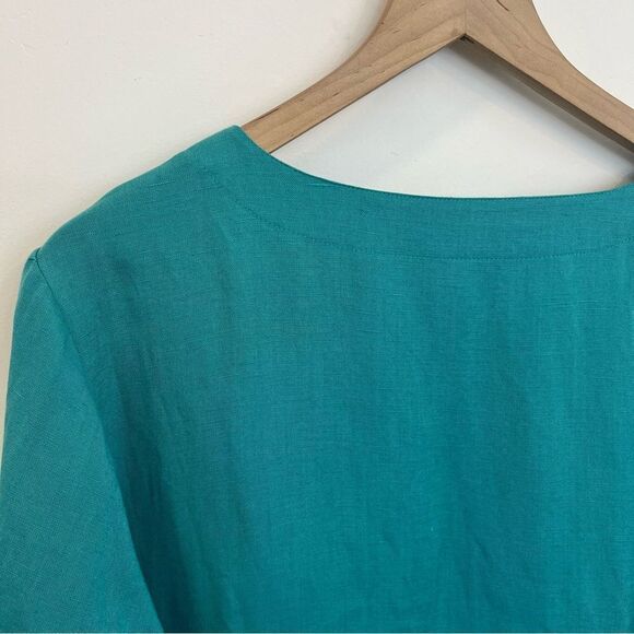 Toofan teal linen 1X blouse with buttons down arm - Picture 6 of 14